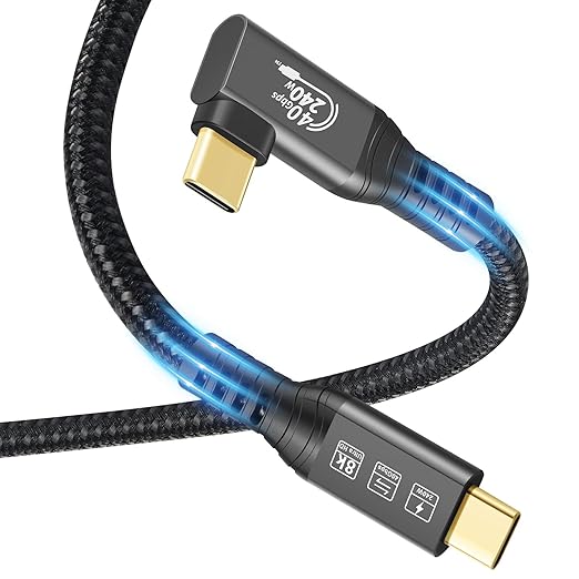 CHENLENIC USB4 Cable, with Thunderbolt 4, 240W Charging, 40 Gbps Data Cable, 8K @ 60Hz HDR, USB C to USB C Cable, 90Degree for Hub, Dock MacBook, M2, M3, Mac SSD (90Degree USB4 40G 240W 0.5M)