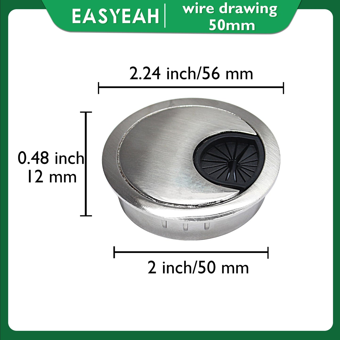 EASYEAH 2 Pcs Desk Grommet 2" / 50 mm, Desk Cord Hole Cover, Cable Grommet Metal Zinc Alloy Materilal, Desk Hole Grommet for Home & Office Pc, Detachable Cable Cord Organizer-Brushed Silver