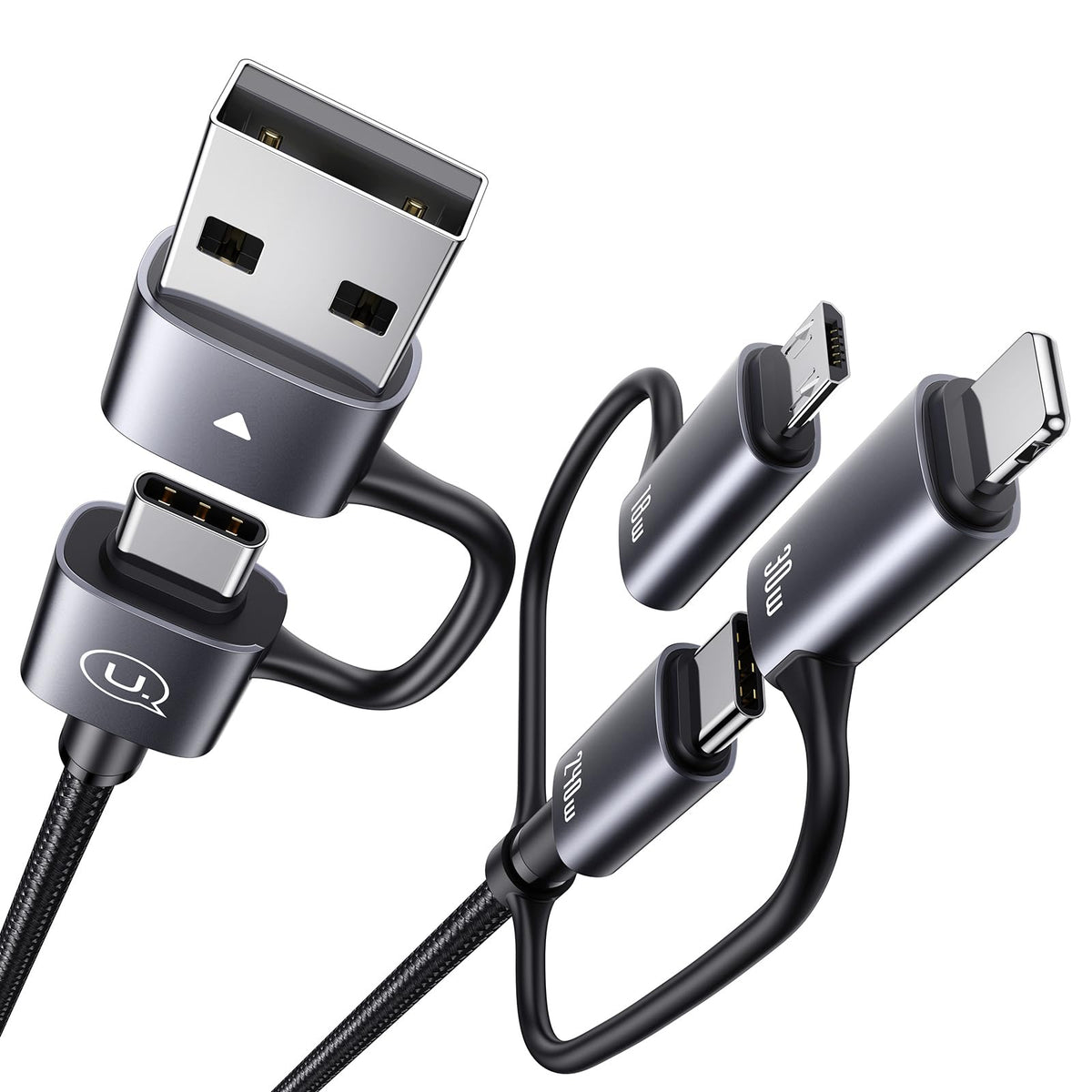 YOUSAMS 240W Multi Charging Cable, 4ft 6-in-1 USB C Cable Fast Charging Cords with USB-C/A Ports to IP/Type C/Micro Connectors for Pad/Cell Phones/Tablets/Laptop