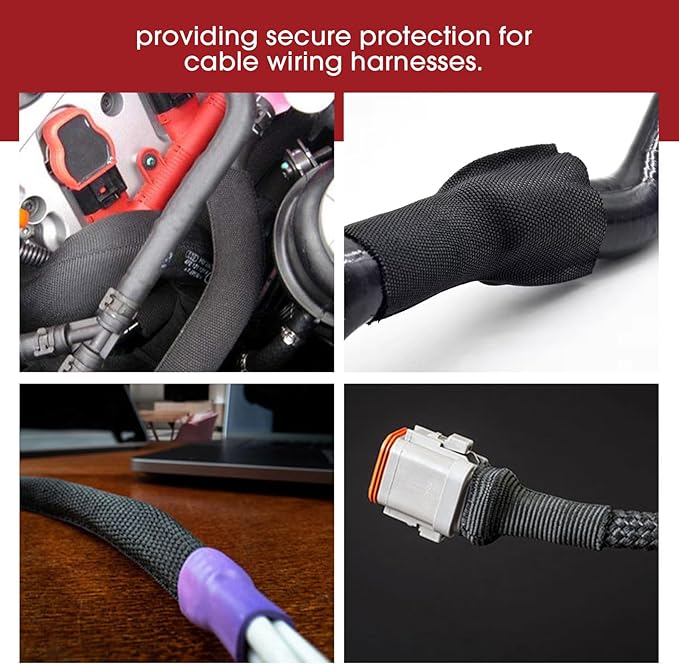 Heat Shrink Wire Loom 2:1 Shrinkable Braided Cable Sleeve 1 Inch ID-46ft Abrasion Protection Flexibility Fabric Wiring Harness Cover Sheath