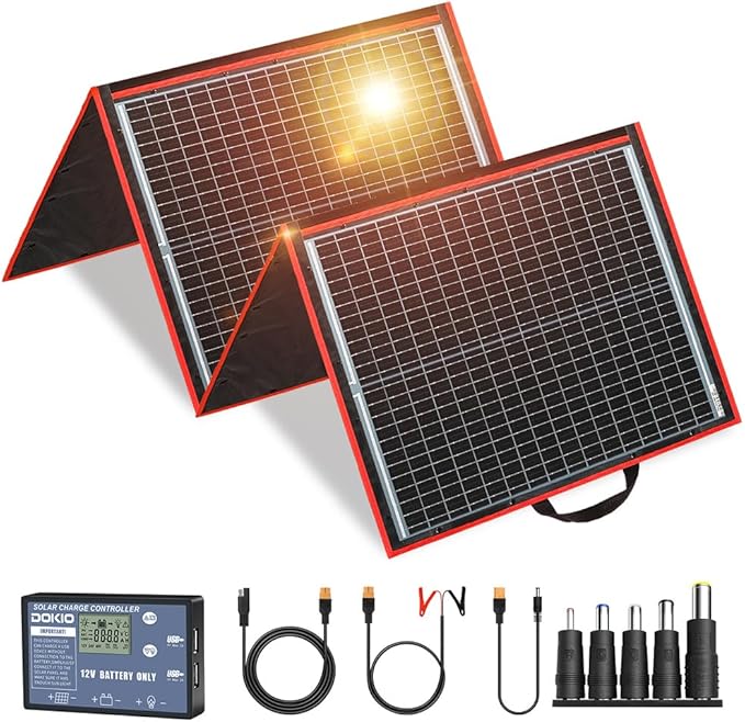 DOKIO 200W 36V Foldable Solar Panel Kit for 24V Batteries with Controller
