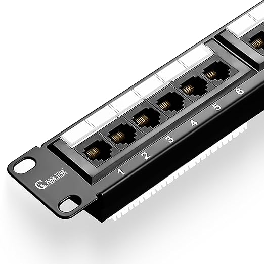 NewYork Cables 12 Port Vertical Cat6 Patch Panel β 10Gb Ethernet, 1U Wall Mount, T568A/B Color-Coded, Unshielded Keystone, 110/Krone Compatible, with Back Bar, Cable Ties & Screws