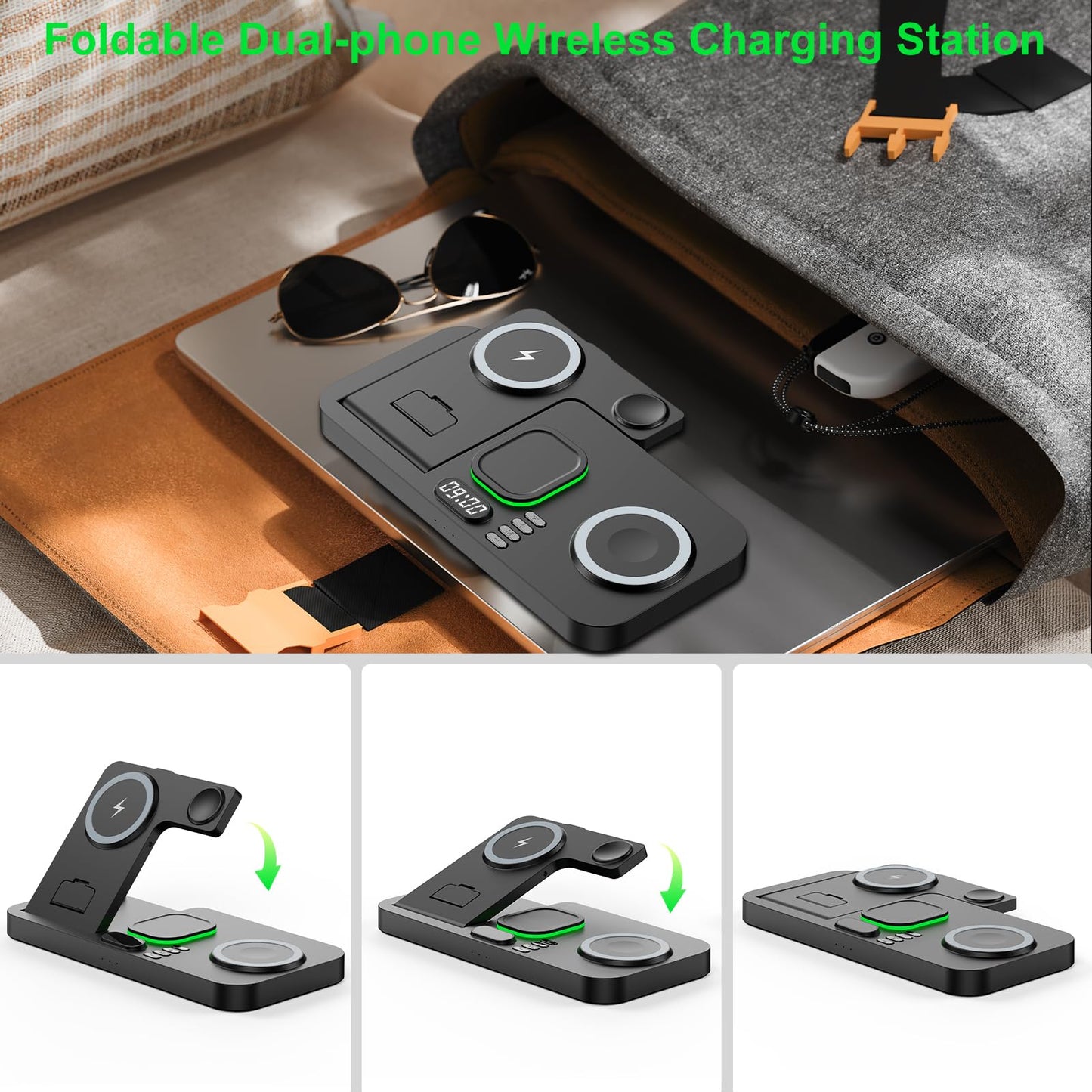 Dual Phone Foldable Wireless Charging Station for Apple Devices
