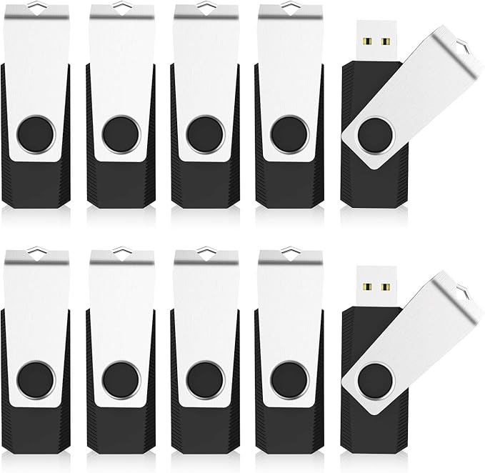 KEXIN 10 Pack USB Flash Drive - 64GB Thumb Drive with Swivel, Black (64GB