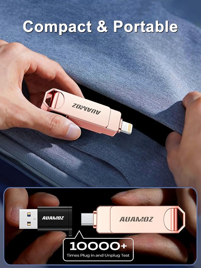 512GB Flash Drive Intended for iPhone, Memory Stick Storage Files Photos Videos Backup, Compatible with iPhone iPad Android PC, Plug and Play, No Application Required (Rose Gold)
