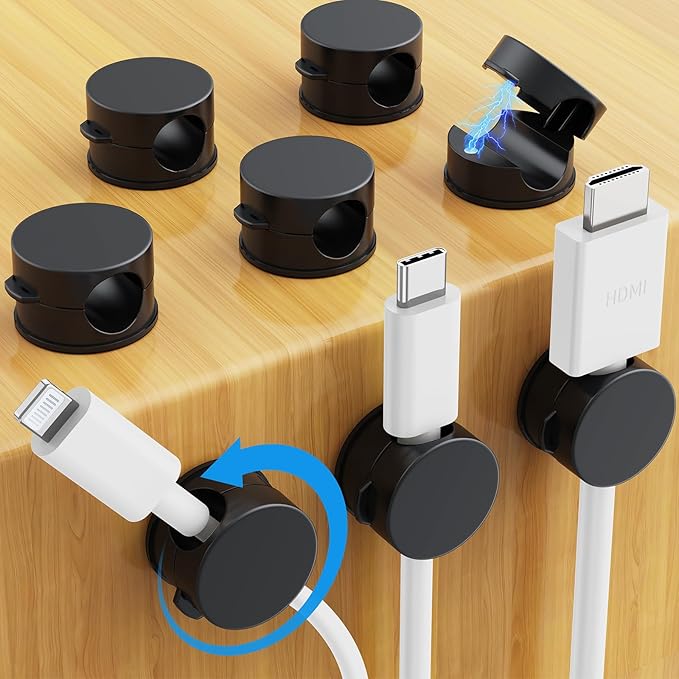 AGPTEK 8 Pack Magnetic Cable Clips, 360° Rotatable Cord Holder