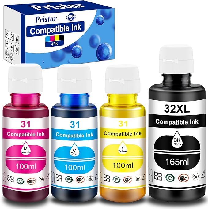 Pristar 8 Pack 32XL 31 Ink Compatible with HP 31 32XL Ink Bottle Set