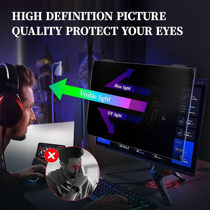 Magnetic Computer Privacy Screen 24 inch, Hanging Privacy Screen for Computer Monitor for 16:9 Frameless Monitor, Eye Protection Anti Glare Anti Blue Light Filter