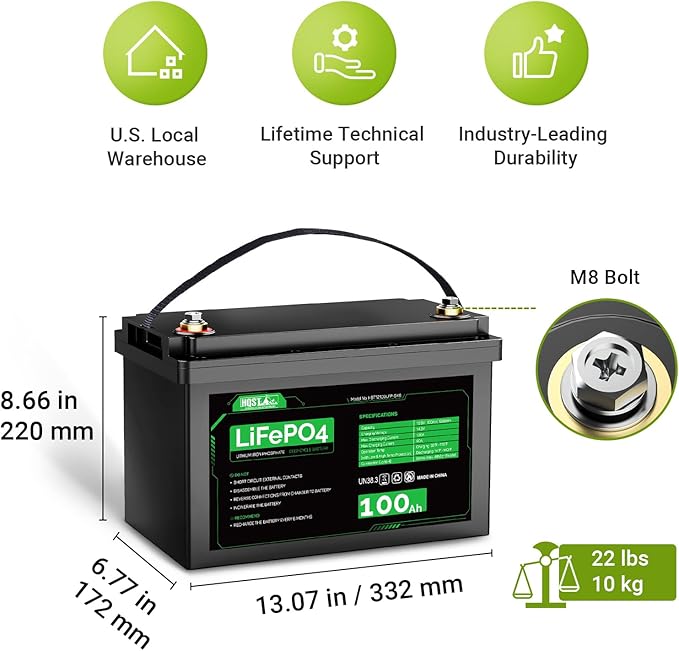 HQST LiFePO4 Battery 100ah Lithium Battery, 12V Lithium Iron Phosphate Battery Deep Cycle Marine Battery, 10 Year Lifetime with Low & High Temp Protection for RV, Trolling Motor, Boat-3 Pack