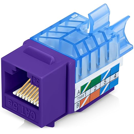 Everest 45 Degree RJ45 Cat6A Keystone Jacks Slim Profile 10-Pack Blue