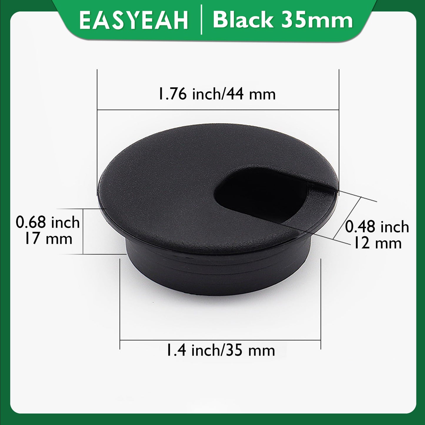 EASYEAH 2 Pcs Desk Grommet 1-3/8" / 35 mm, Desk Cord Hole Cover, Cable Grommet ABS Plastic, Desk Hole Grommet for Home & Office Pc, Detachable Cable Cord Organizer-Black