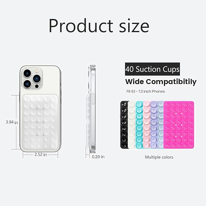 Silicone Double-Sided Suction Phone Grip Detachable Mount - Car Dashboard/Shower Phone Holder, Hands-Free For Selfies & Videos, TikTok/ASMR/Yoga - iphone & Android Compatible (3.94"x2.5",Baby Pink)