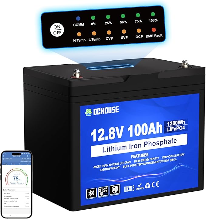 DC HOUSE 12V 100Ah Bluetooth LiFePO4 Trolling Motor Lithium Battery