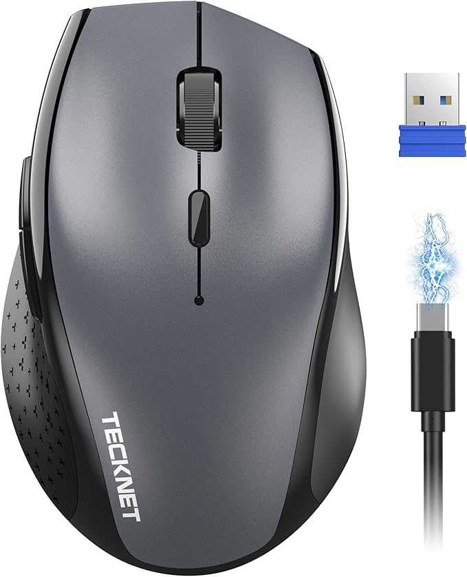 TECKNET Rechargeable Mouse,2.4 GHz Ergonomic Silent Mice with 6 Buttons