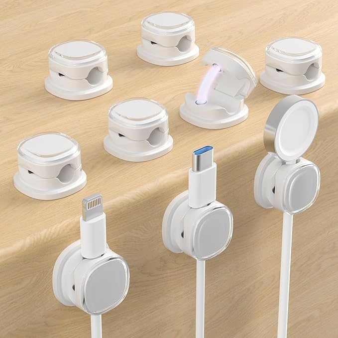 Magnetic Cable Clips, Adjustable Cord Holder Management, Adhesive Wire Keeper Organizer for Home Office Desk Phone PC Car Wall Desktop Nightstand Appliance (9-Pack White)