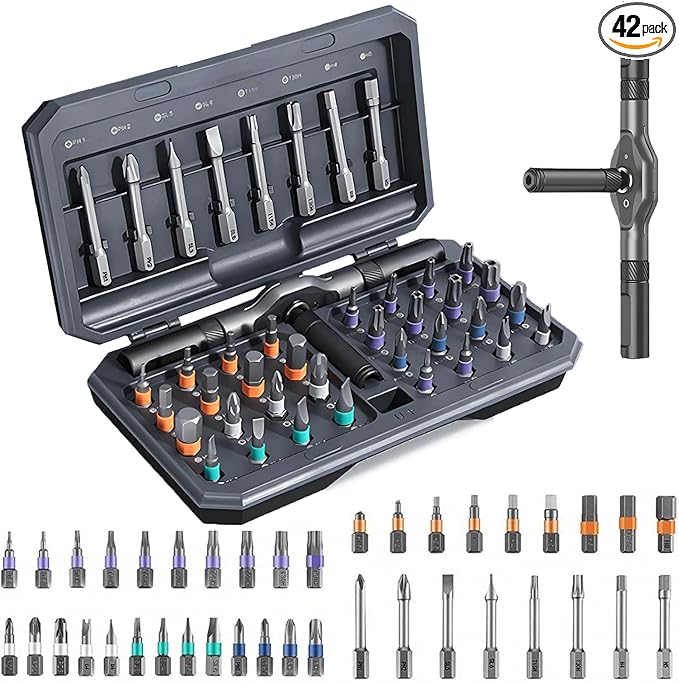 42 in 1 Magnetic Screwdriver, Screwdriver Set, Multi Bit Ratcheting Screwdriver Set with Storage Case Repair Tool Kit for Computer, Eyeglass, Bicycles, Watch, Ring Doorbell