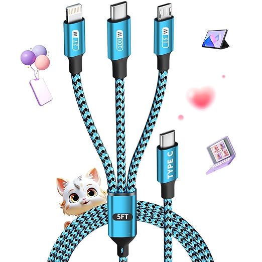 3 in 1 Multi Charging Cable, USB Cable Universal Charger, 2Pack 4FT