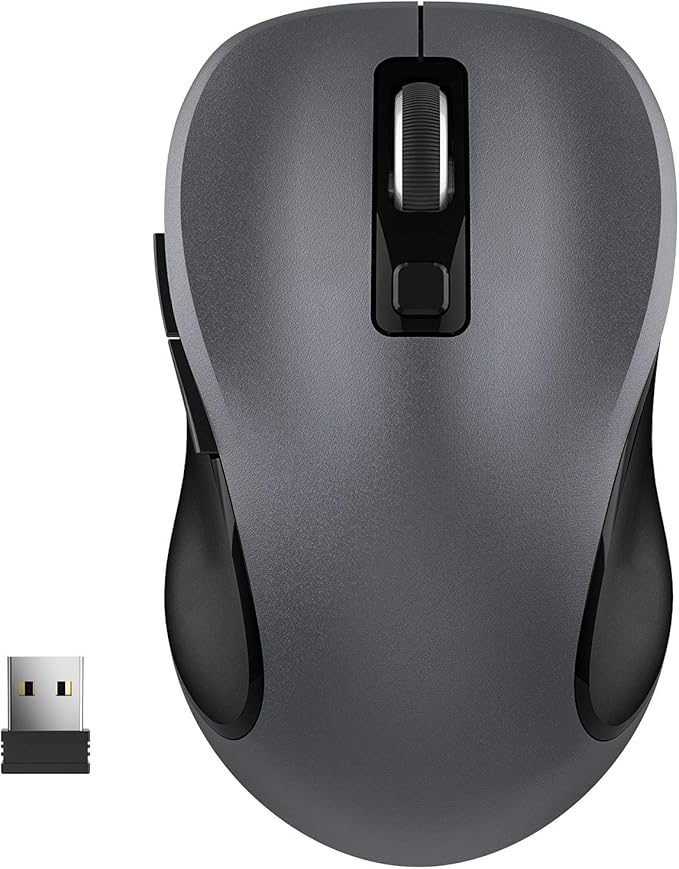 WisFox 2.4G Wireless Mouse for Laptop, Ergonomic Computer Mouse with USB Receiver and Type-C Adapter, 3 Adjustable Levels, 6 Button Cordless Wireless Mice for Windows Mac PC Notebook (Black)