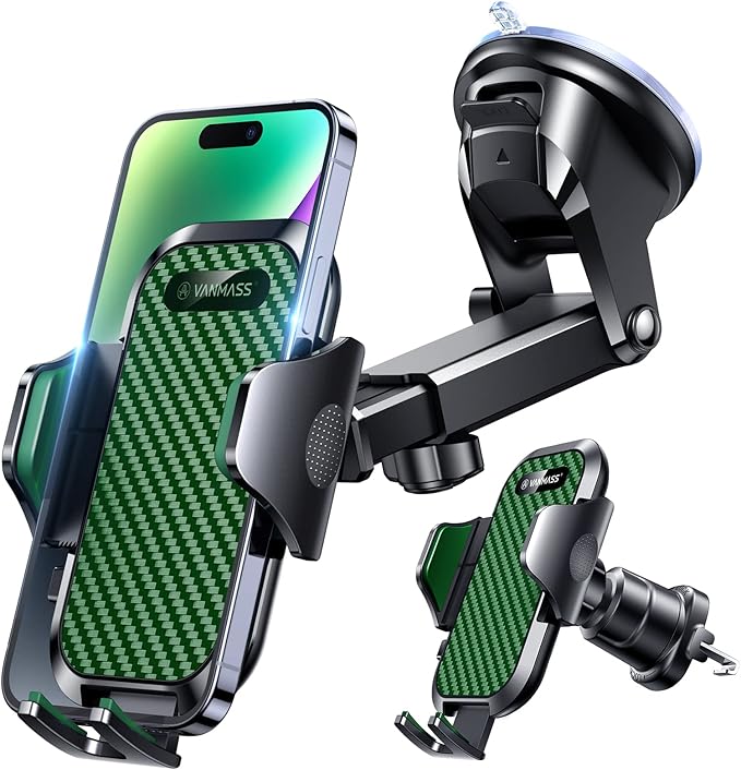 VANMASS Phone Holders for Your Car 2026 Ultimate Phone Mount Military-Grade Windshield Dashboard Vent【Newest Best Strongest】 Cell Phone Car Mount for iPhone 16 Pro Max 15 Samsung Android,Green