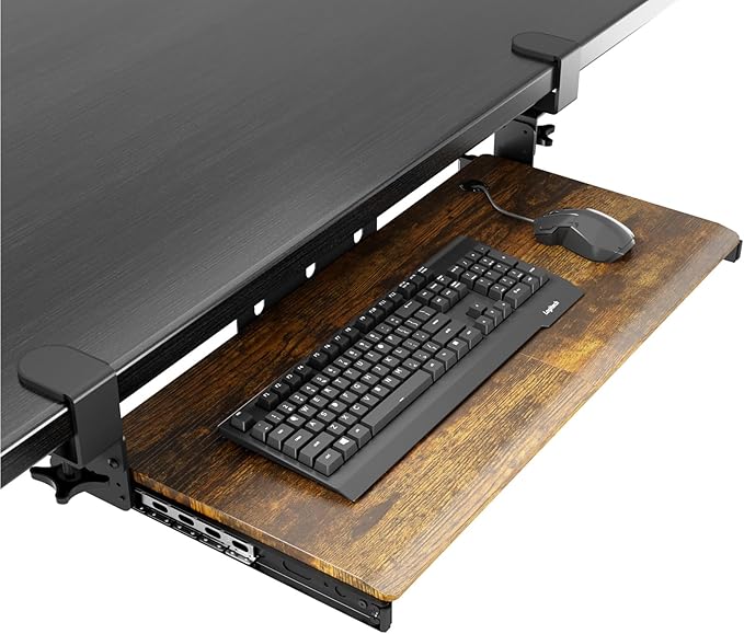 AX WABER Keyboard Tray Under Desk Pull Out with Extra Sturdy Adjustable C Clamp Mount System, 27.3 (32.5 inch Including Clamps) x 11 Inch Slide-Out Platform Computer Drawer for Typing,AX01WB01
