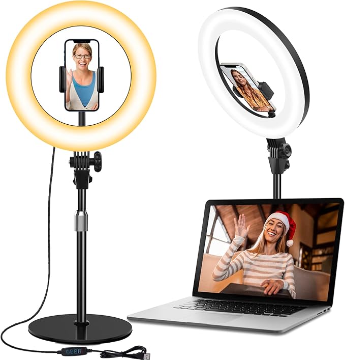 8 inch Desk Ring Light with Stand for for Video Conference,Adjustable Zoom Lighting for Computer, Circle Light for Video Recording, Video Calls, Online Class, Live Streaming, Podcast