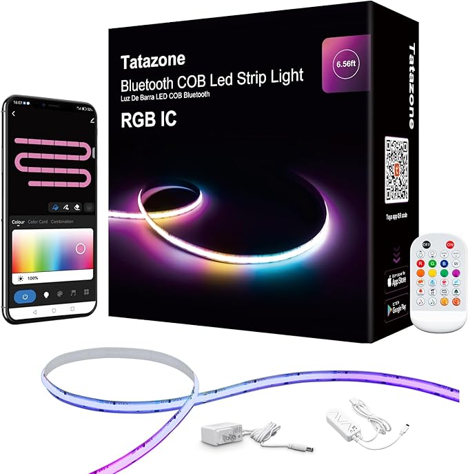 Tatazone 32.8ft Bluetooth RGB+IC COB Led Strip Light with App, Chasing COB Light Strip, Segmented Control, Music Sync, Color Changing Led Lights for Home Decor, Gaming, Cabinet, Desk