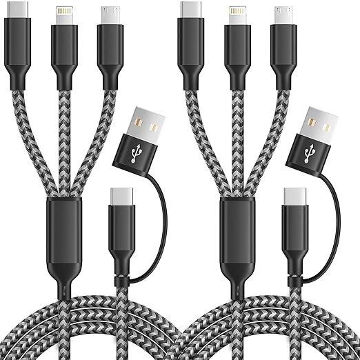 4 in 1 Multi Charging Cable, 2 Pack 5FT USB C Splitter Multi Charging Cable