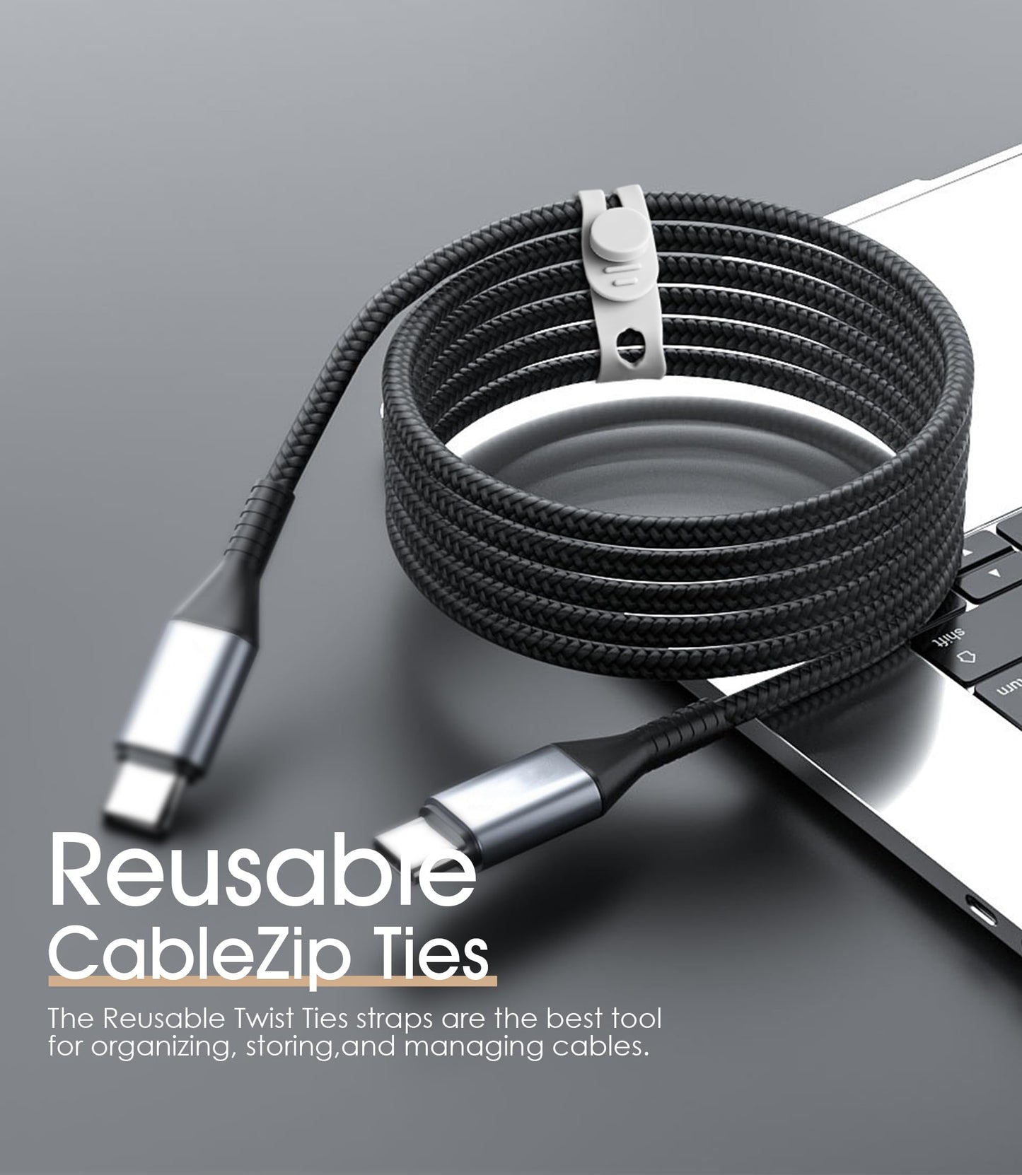 Nearockle 20Pcs Reusable Cable Ties, Adjustable Cord Organizer, 5 in-White