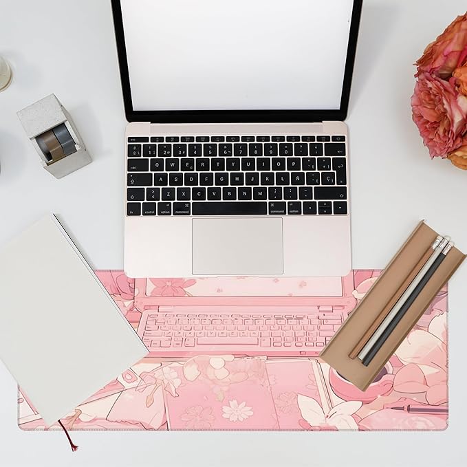 Eflxamz Large Gaming Mouse Pad for Desk,Pink Kawaii Anime Girl Desk Desk Mat,Kawaii Anime Desktop Desk Pad,Extended Big Computer Keyboard Mouse Pad with Non-Slip Base and Stitched Edge,31.5"x11.8"