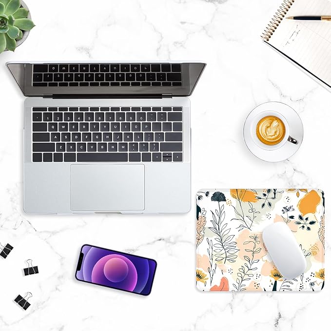 ITNRSIIET Mouse Pad with Stitched Edge Premium Textured Smooth Precise Operation Waterproof Washable Non-Slip Rubber Base Desktop Protection Mat, 10.2×8.3×0.12 inches, Beautiful Flowers