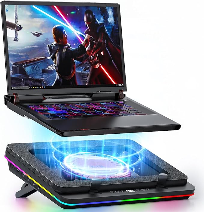 IETS GT600 Laptop Cooling Pad Equipped Gigantic Turbo-Fan(5.5inch Diameter),Sealed Foam for Rapid Cooling Gaming Laptop,14.1-19.3 inch Laptop Cooler with Adjustable Brackets,Dust Filter,Touch Start