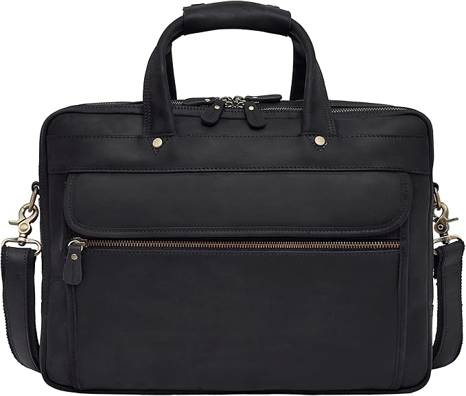 Luxorro Full Grain Leather Briefcase for Men, Top Choice Gifts for Men, Handcrafted Leather Laptop Bag with Multiple Compartments and Brass Hardware
