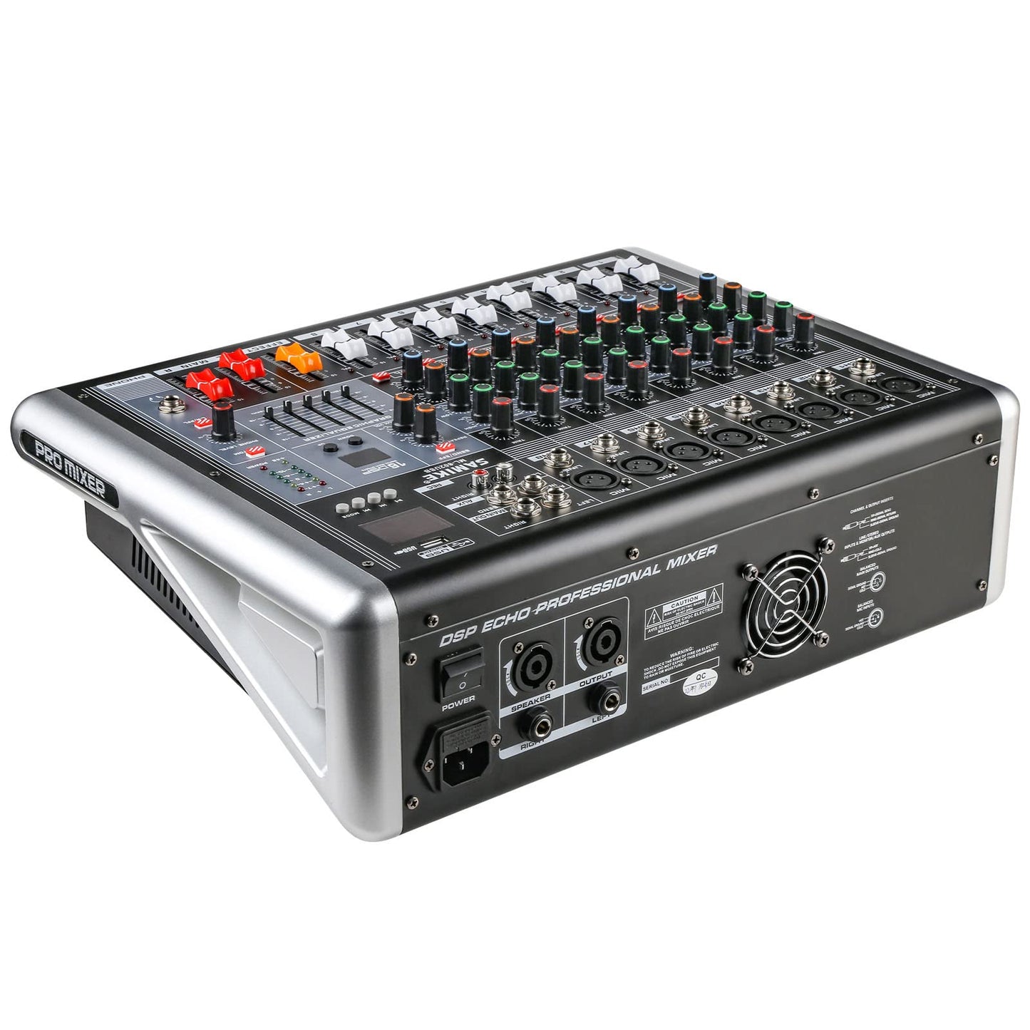 Mixers Audio 8 Channel Mixer Power Mixer Amplifier 2 * 300 Watt Output Dj Mixer Board with 16 Kinds of DSP Reverb Sound Mixers for Speakers