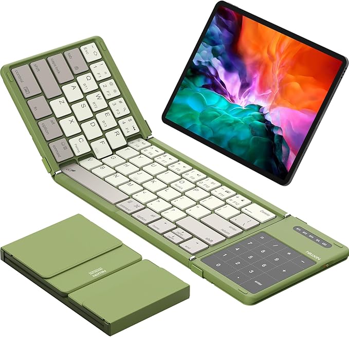 Nillkin Foldable Bluetooth Keyboard with Touchpad & Number Pad, Portable Bluetooth Keyboard with Full Size Keys, Pocket-Sized Wireless Travel Keyboards for iPad, Smartphone