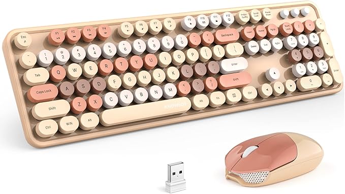 KNOWSQT Wireless Keyboard and Mouse Combo - White-Green Full-Sized 2.4 GHz 104 Keys Typewriter Keyboard, Flexible Round Keycap and Optical Mouse for Windows, Computer, PC, Laptop, Desktop, Mac