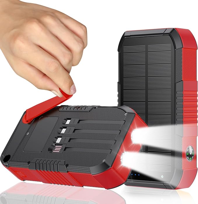 Solar Power Bank 66800mAh Built in Hand Crank for Camping and Hiking