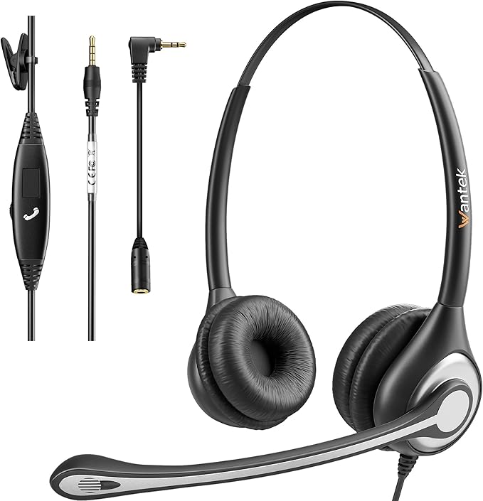 Wantek Cell Phone Headset with Microphone Noise Cancelling for Laptops, PC,3.5mm Jack,Volume Control,Wired Computer Headsets for Zoom Skype,for Office,Business, Call Center, Clear Chat