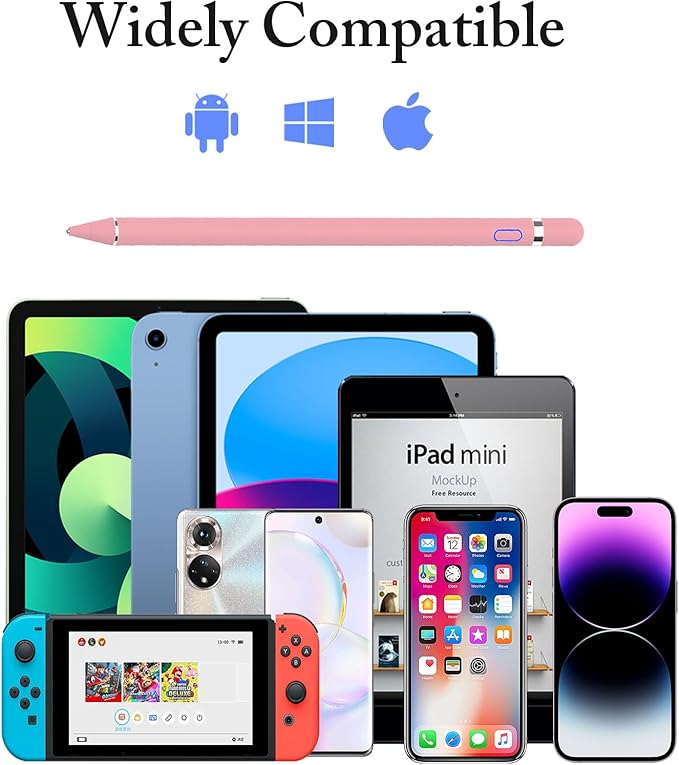 DOGAIN Active Stylus Pen for Touchscreen, iPad Pencil 1.5mm Fine Point Pen, Digital Pens Rechargeable for Tablet, Stylus Pens Compatible with iPad Air/Mini/Pro/Android/iPhone and Most Device - Pink