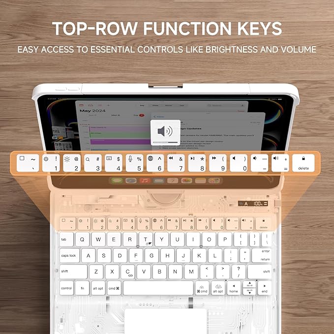 Transparent Case with Keyboard for iPad 9th (7th, 8th, and 9th Gen) 10.2 Inch,with 7-Color Backlit Wireless Keyboard,360°Rotatable Protective Case Multi-Touch Trackpad,with Pencil Holder,White