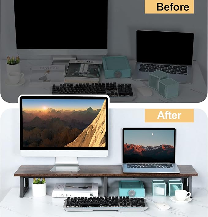 TEAMIX 42 inch Large Dual Monitor Stand Riser,TV Riser,Desk Shelf Organizer