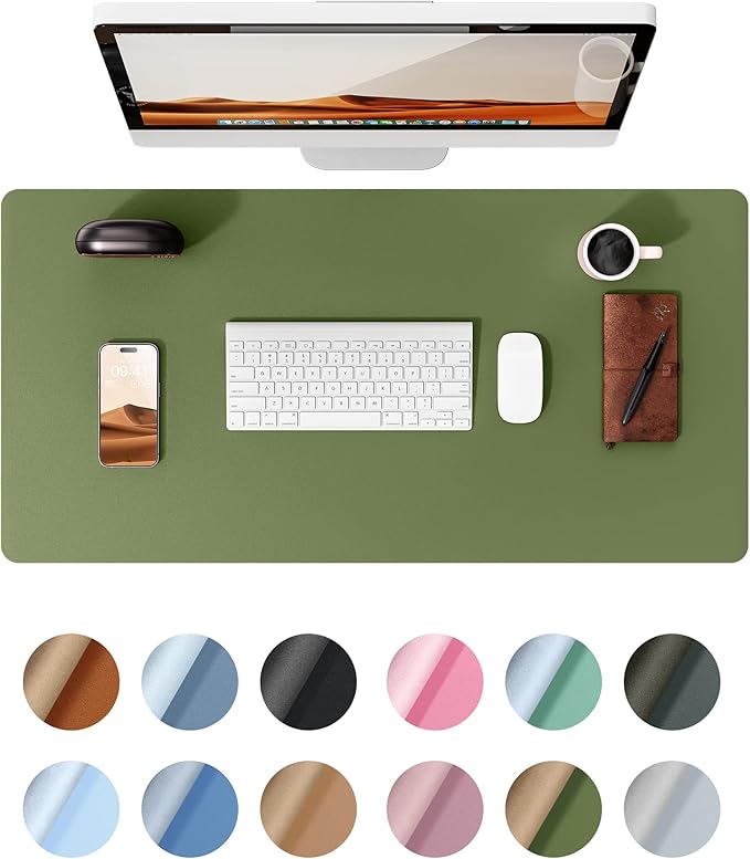 YSAGi Leather Desk Pad Protector, Office Desk Mat, Large Mouse Pad, Non-Slip PU Leather Desk Blotter, Laptop Desk Pad, Waterproof Desk Writing Pad for Office and Home (Light Grey — 31.5" x 15.8"