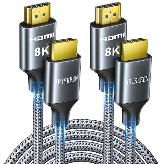 ARISKEEN 8K HDMI Cable 20FT, 48Gbps High Speed HDMI 2.1 Cable, 8K 60Hz, 4K 120Hz 144Hz Support for HDR 10, HDCP 2.2 2.3, eARC, DTS:X, Braided HDMI Cord Compatible with Laptop/HDTV/Monitor - 20 Feet