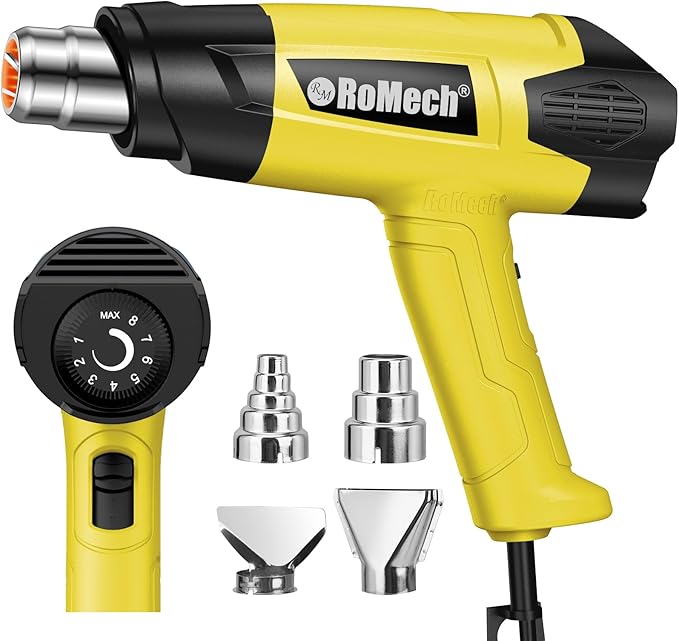ROMECH 1500W Heavy Duty Heat Gun, Variable Temperature Control Hot Air Gun Kit with 2 Air Flow 120°F~1200°F and 4 Nozzles for Crafts Shrink Wrap (Blue)