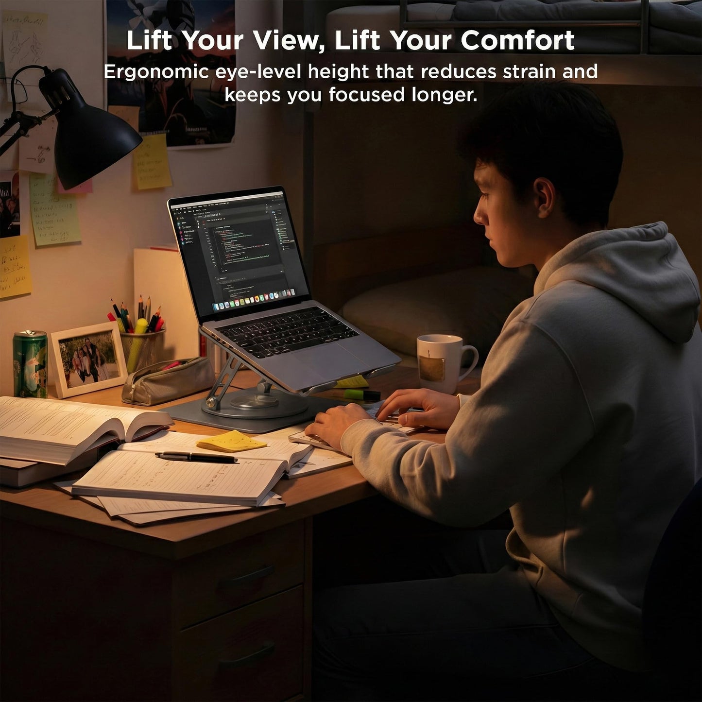 Uncaged Ergonomics Swivel Laptop Stand for Desk, Adjustable Computer iPad Stand for Desk w/ 360 Rotation, Portable Laptop Holder for Home Office Ergonomic Supplies (Space Gray)