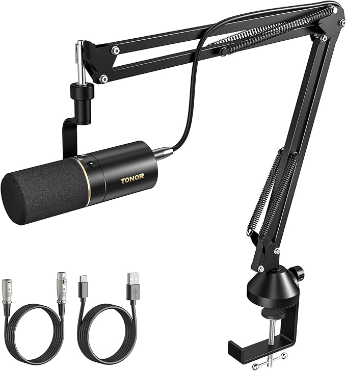 TONOR Dynamic Podcast Microphone, XLR/USB Mic for Recording, Streaming, XLR Cardioid Studio Mic with Quick Mute, 3.5mm Headphone Jack, Volume Control Microfono, 200 cm/78inch Cable, TD510
