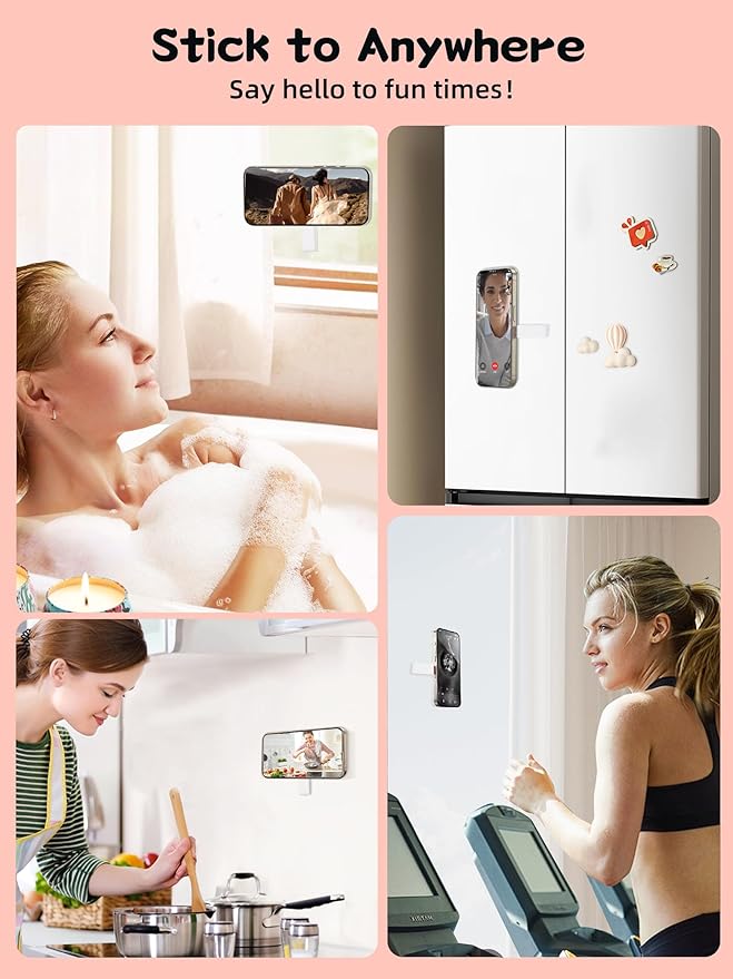 Magnetic Suction Phone Case Mount, Silicone Suction Cup Grip Stand for MagSafe Case, Hands-Free Phone Holder for iPhone 16/15/14 Pro Max, TikTok Videos, Selfies, Women Gift (Light Pink)911001A (White)