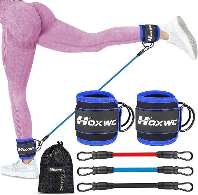 HOXWC Ankle Resistance Bands, Ankle Bands with Cuffs for Working Out, Exercise Bands for Butt Lift, Training Workout for Kickbacks Hip Gluteus Training Exercises, Glutes Workout Equipment for Women