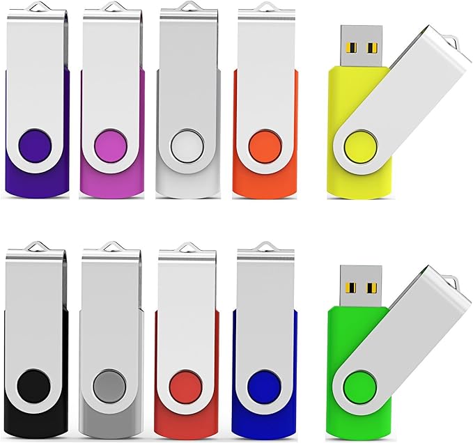 Aiibe 10 Pack 128GB Flash Drive USB Drive Thumb Drives USB 2.0 Memory Stick Jump Drives 128GB USB Flash Drive Bulk (10 Mixed Colors: Black Blue Red Green Orange White Yellow Pink Purple Silver)