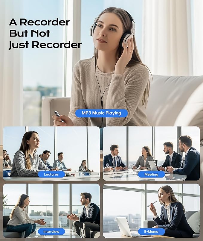 64GB (7200Hrs) Voice Recorder w/Type-C, Voice Activated Recorder with AI-Intelligent Noise Reduction, Audio Recording Device 90 Days Storage Capacity for Lectures Meeting, Class, Work, Interviews