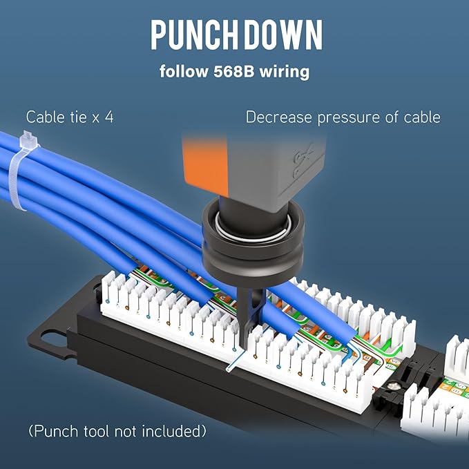 Iwillink 10Gbps Cat6A Patch Panel 24 Port, RJ45 Patch Panel UTP 19-Inch, 1U Network Patch Panel Wallmount or Rackmount Punch Down Block for Cat6A, Cat6, Cat5e, Cat5 Cabling
